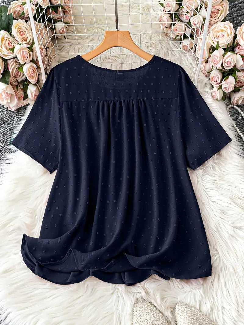 Polka Dot Textured Short Sleeved Blouse Top