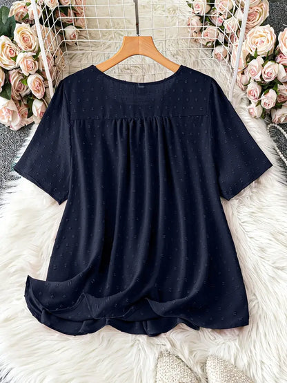 Polka Dot Textured Short Sleeved Blouse Top