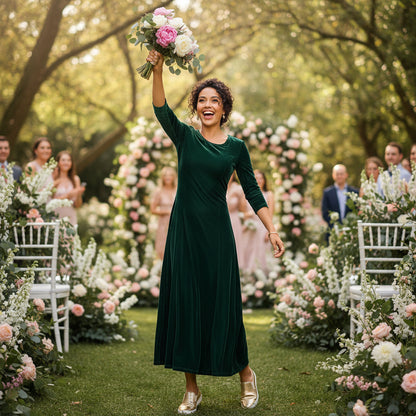 Velvet 3/4 Sleeve Midi Dress