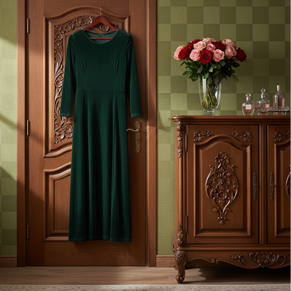 Velvet 3/4 Sleeve Midi Dress