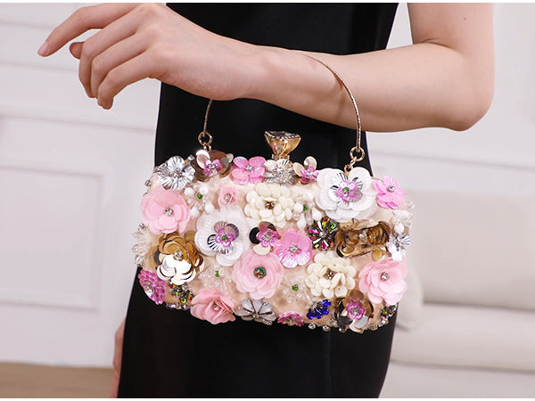 Embellished Floral Evening Clutch Bag