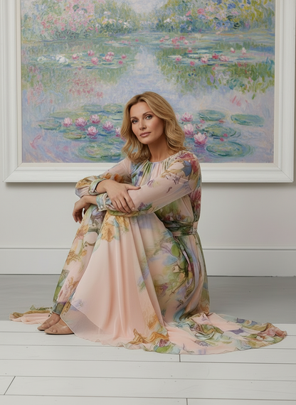 Beautiful Pastel Pink Floral Print Maxi Dress