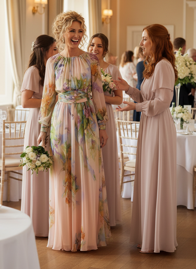 Beautiful Pastel Pink Floral Print Maxi Dress