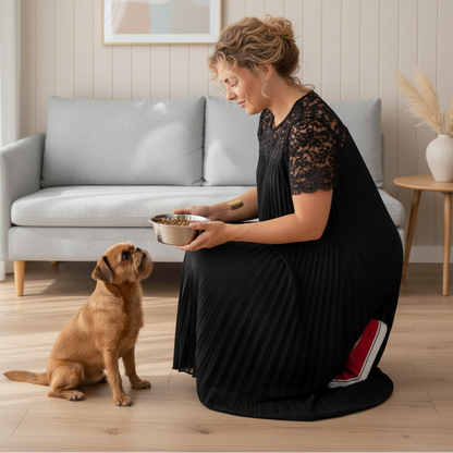 Plus Size Elegant Lace Trim Pleated Dress