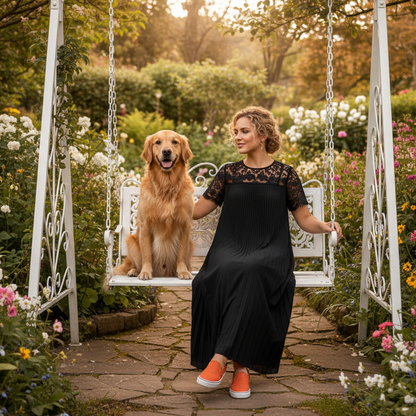 Plus Size Elegant Lace Trim Pleated Dress