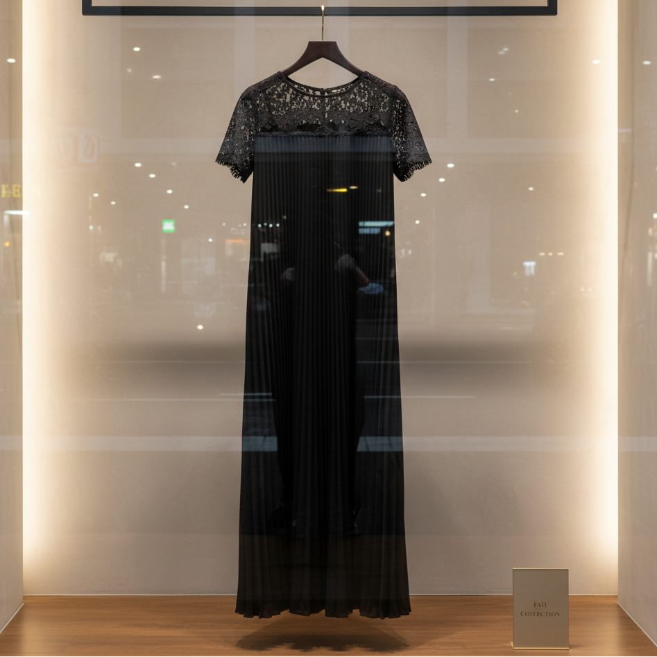 Plus Size Elegant Lace Trim Pleated Dress