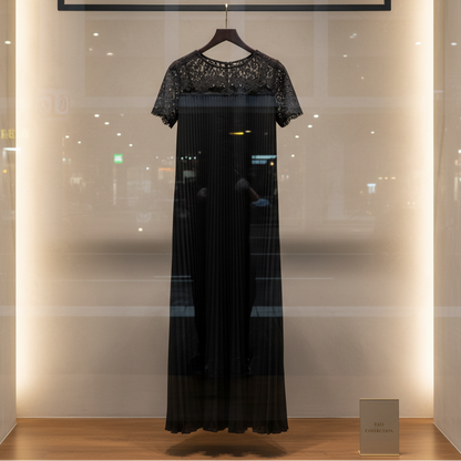 Plus Size Elegant Lace Trim Pleated Dress