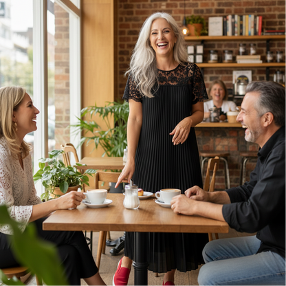 Plus Size Elegant Lace Trim Pleated Dress