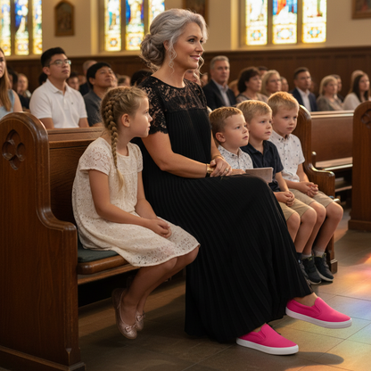 Plus Size Elegant Lace Trim Pleated Dress