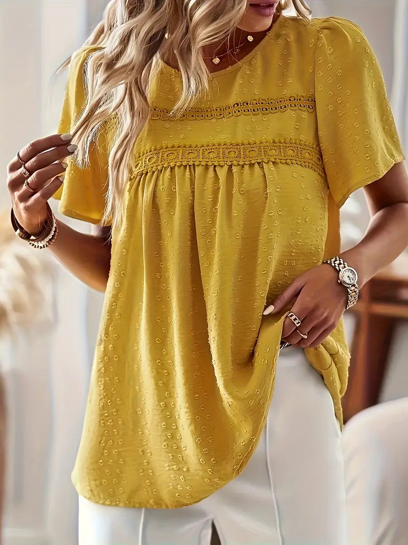 Polka Dot Textured Short Sleeved Blouse Top