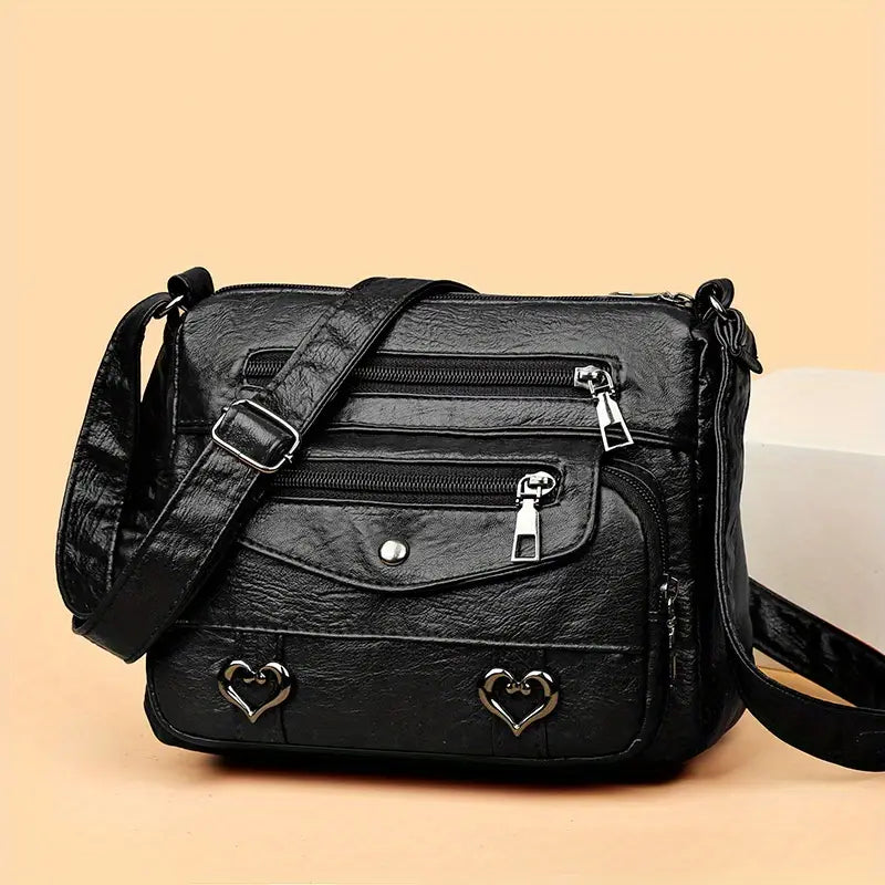 Retro Multi Pocket Vegan Leather Crossbody Bag