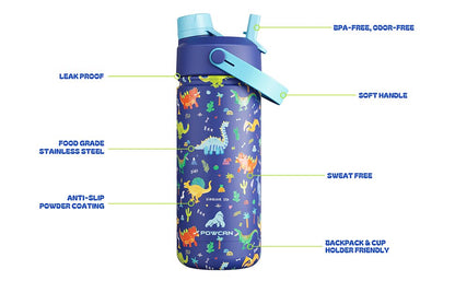 POWCAN Insulated 18oz Non-Slip, Stainless Steel Water Bottles