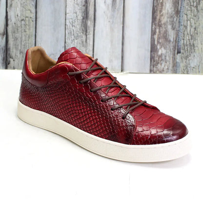 Derby Crocodile Embossed Flat Leather Sneakers