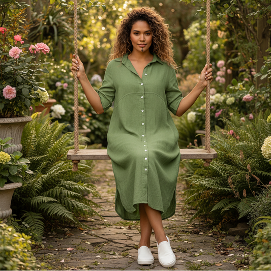 Plus Size Cotton Linen Shirt Dress