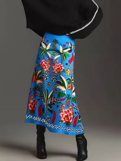 Tropical Rio Floral A-Line Skirt