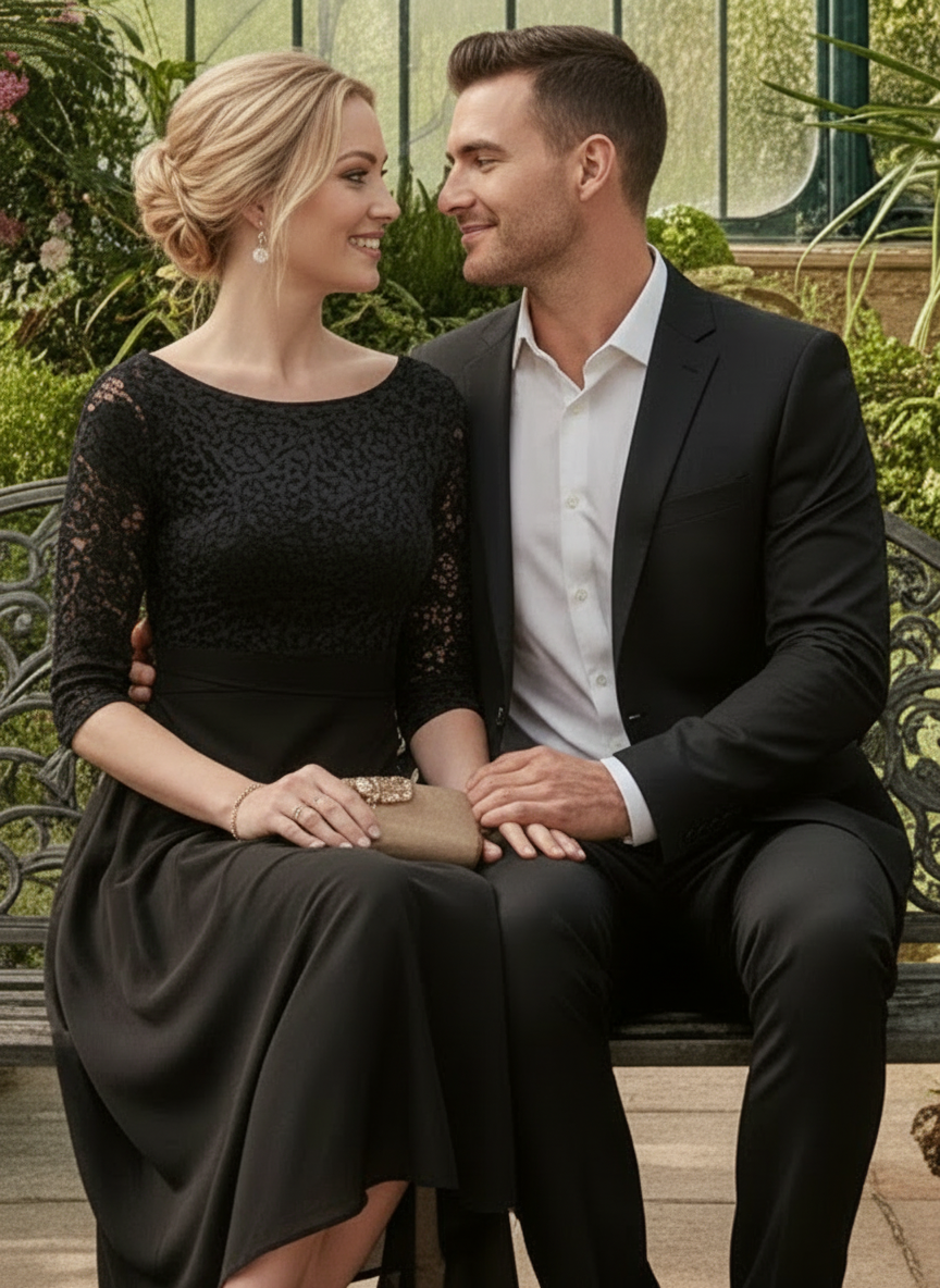 Vogue Chiffon Lace Midi Dress