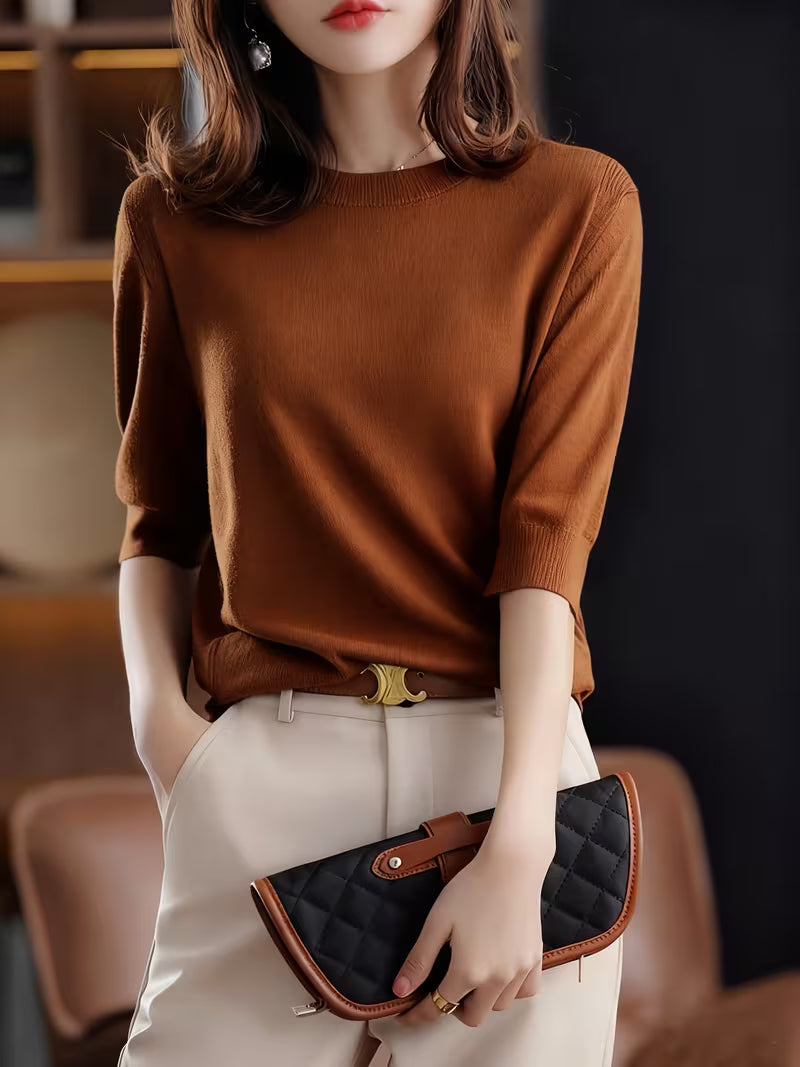 Seraphine Round Neck Short Sleeve Knit Tops