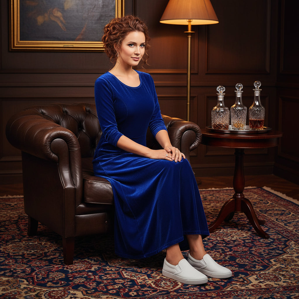 Velvet 3/4 Sleeve Midi Dress