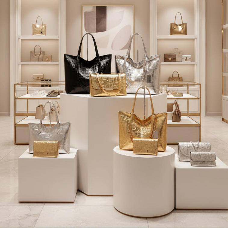 Vintage Metallic Vegan Leather Tote Bag