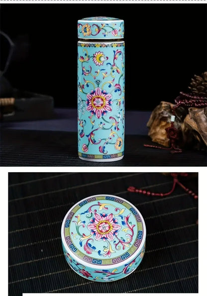 Floral Ceramic Double Insulated Travel Flask