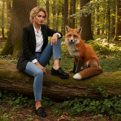 Black Glitter Sequin Chunky Heel Loafers