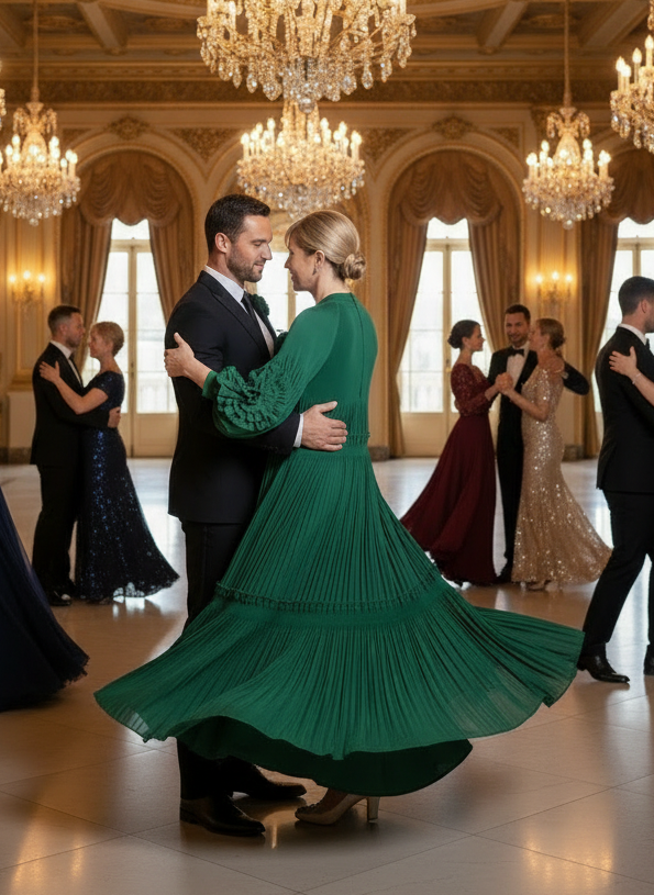 Elegant Floral Applique Fine Pleated Polyester Ruffle Dresses