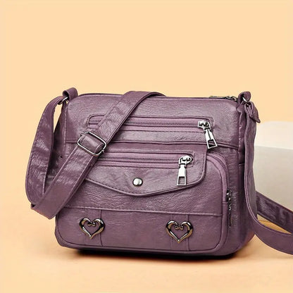 Retro Multi Pocket Vegan Leather Crossbody Bag