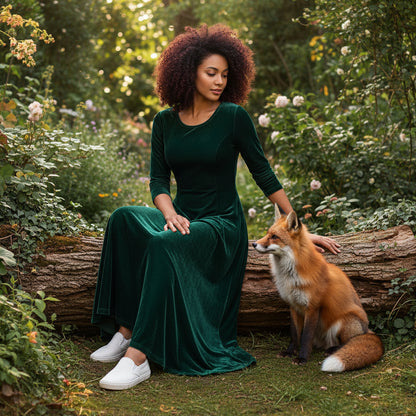 Velvet 3/4 Sleeve Midi Dress