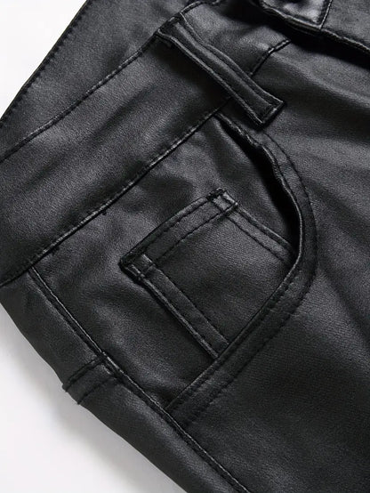 MACCO High-Stretch Vegan Leather Slim-Fit Jeans