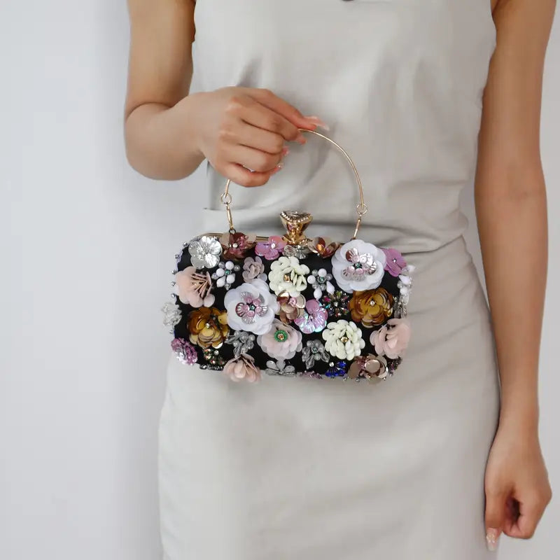Embellished Floral Evening Clutch Bag