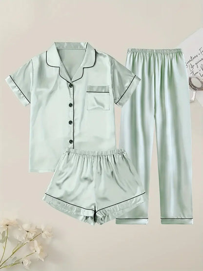 Satin Casual 3 Piece Pajama Sets