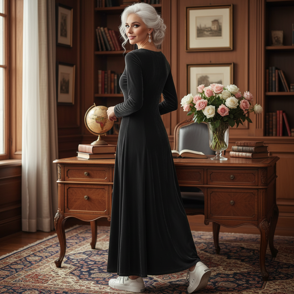 Velvet 3/4 Sleeve Midi Dress