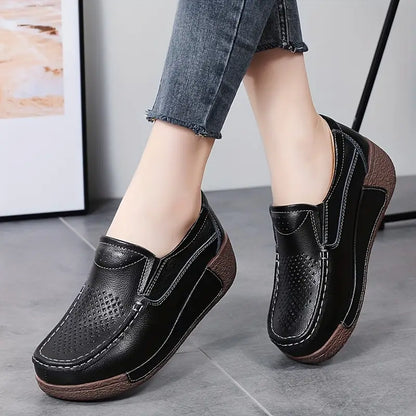 Lightweight Cowhide Leather Slip-On Platform Loafers