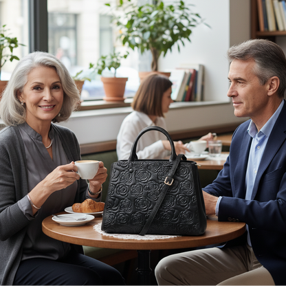 Floral Embossed Genuine Leather Handbag