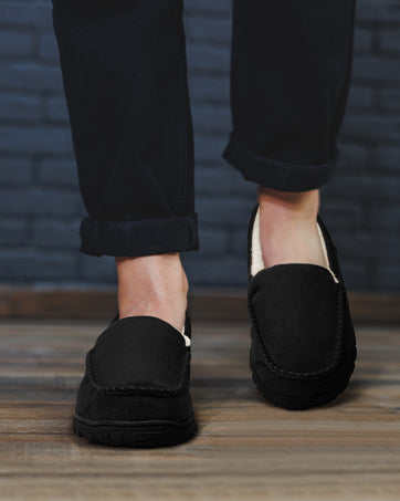 Fluffy Black Moccasin Slippers