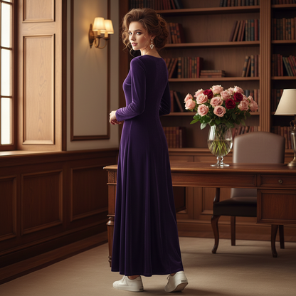 Velvet 3/4 Sleeve Midi Dress