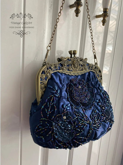 Rose Embroidered Sequin Retro Evening Bags
