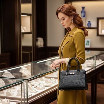 Birkin Inspired Genuine Leather Crocodile Handbag - Limited Edition