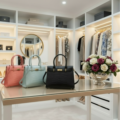 Birkin Inspired Genuine Leather Crocodile Handbag - Limited Edition