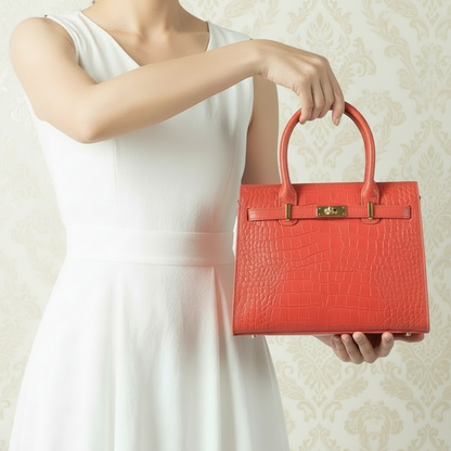 Birkin Inspired Genuine Leather Crocodile Handbag - Limited Edition