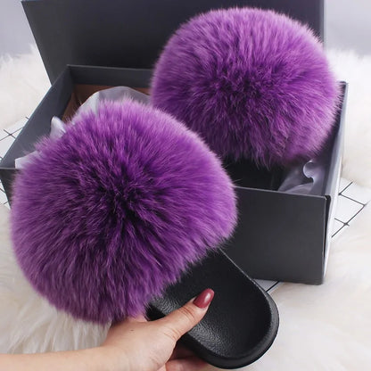 Fox Fur Slide Slippers