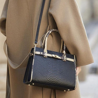 Birkin Inspired Genuine Leather Handbag - Dual Tone Snake Edition