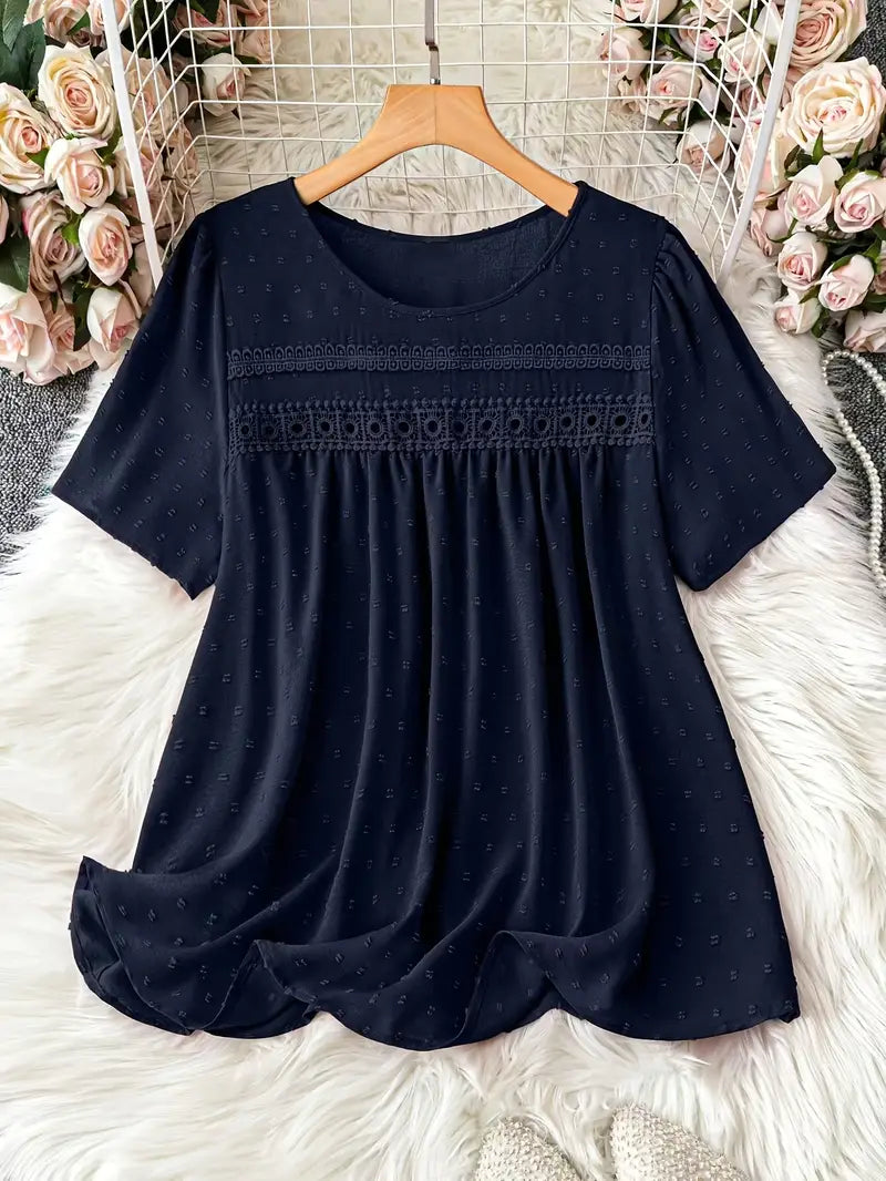 Polka Dot Textured Short Sleeved Blouse Top