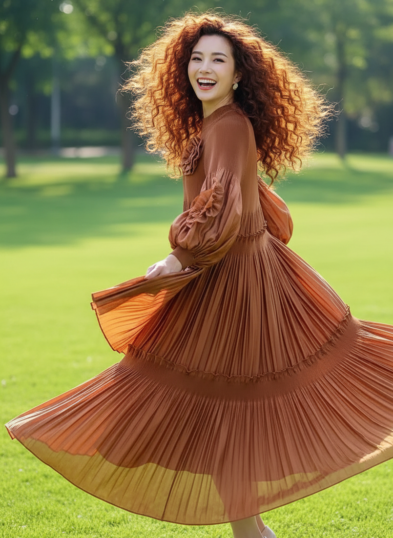 Elegant Floral Applique Fine Pleated Polyester Ruffle Dresses