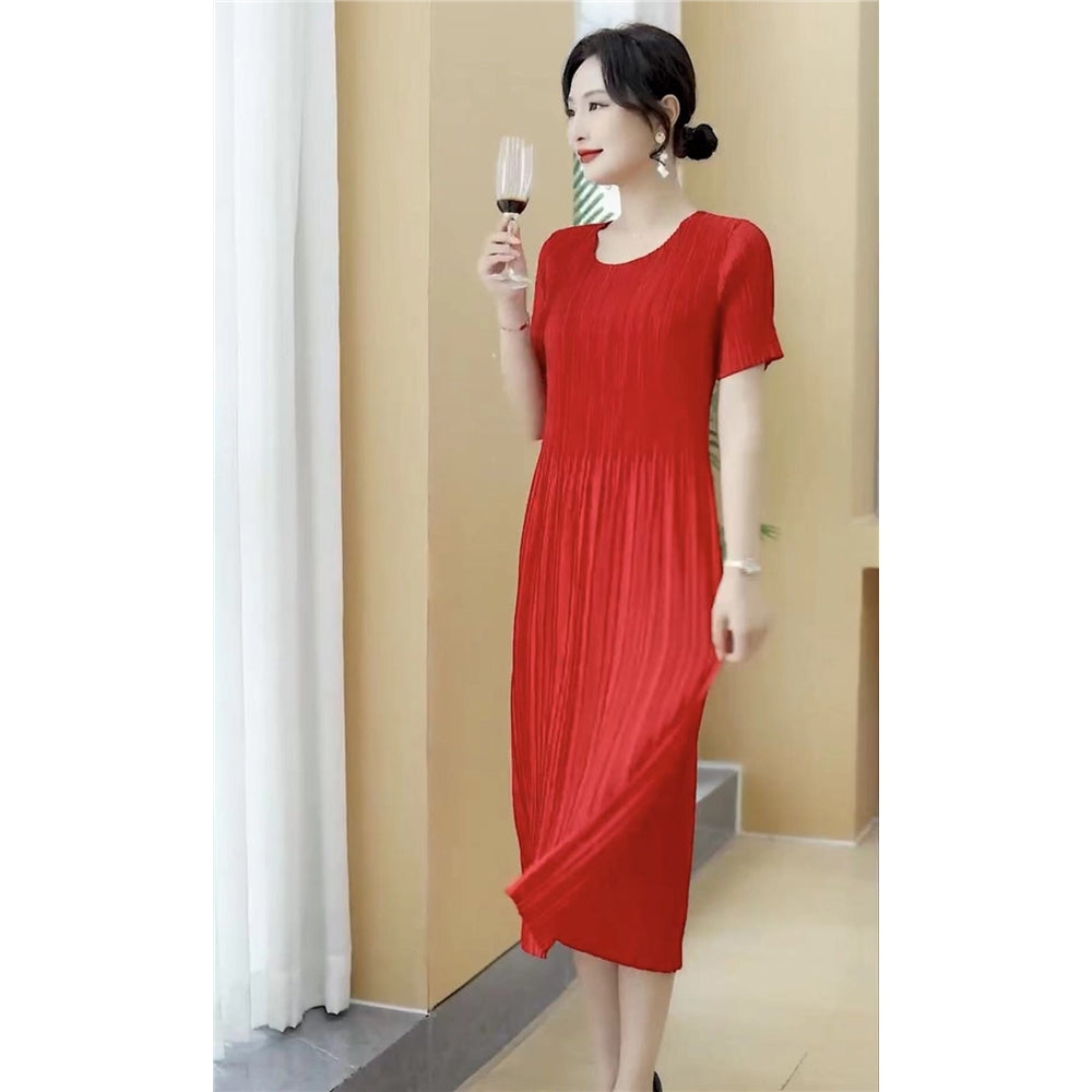 Classic Pleated Polyester Dress