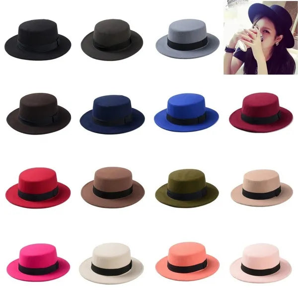 Pork Pie Flat Top Wool Hats