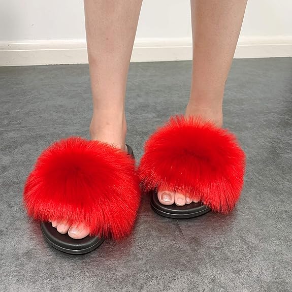 Fox Fur Slide Slippers