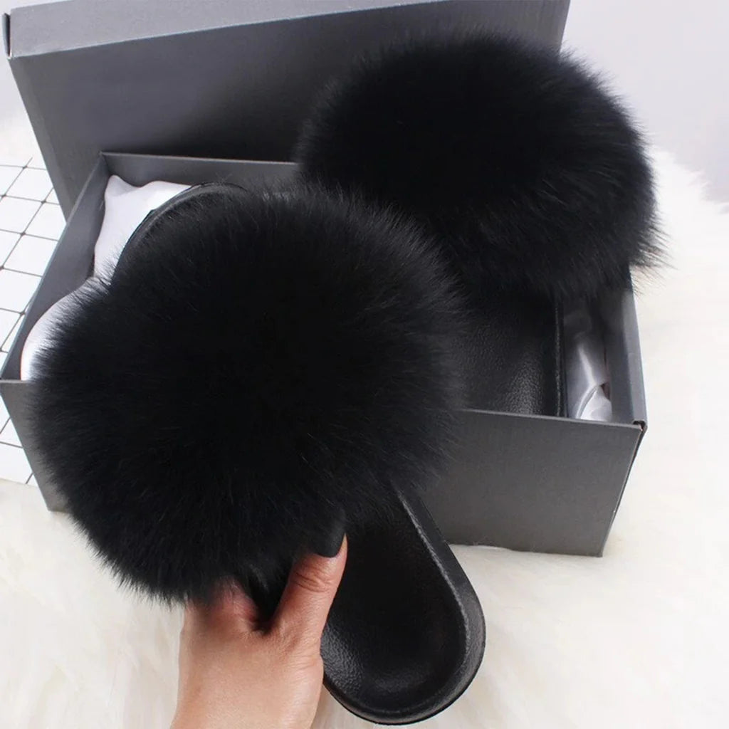 Fox Fur Slide Slippers