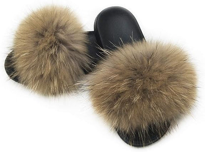 Fox Fur Slide Slippers