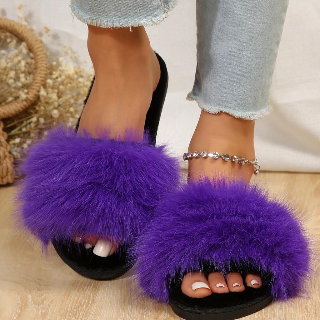 Fox Fur Slide Slippers